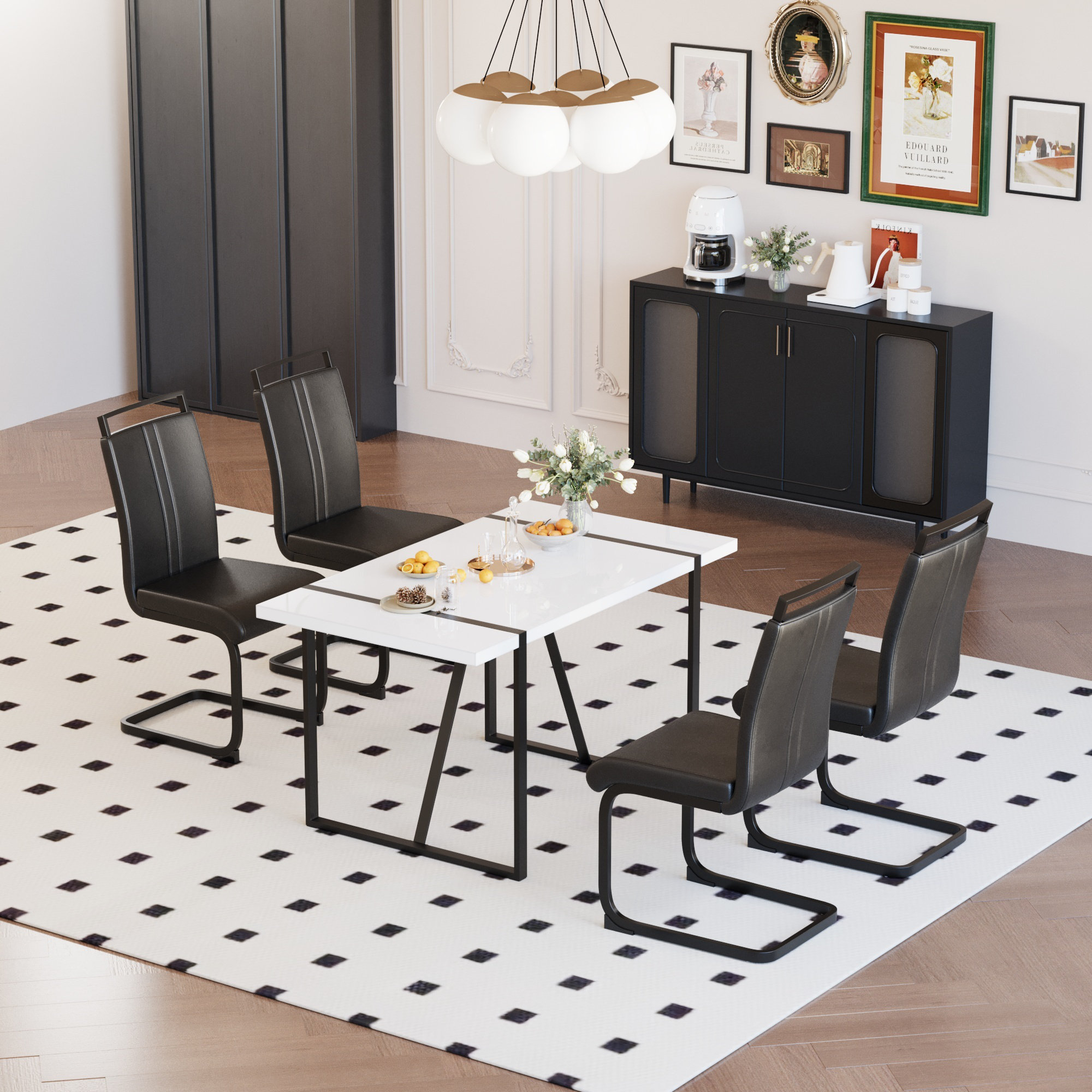 Ebern Designs Modern Farmhouse Dining Table Set With Mdf Top And Metal ...
