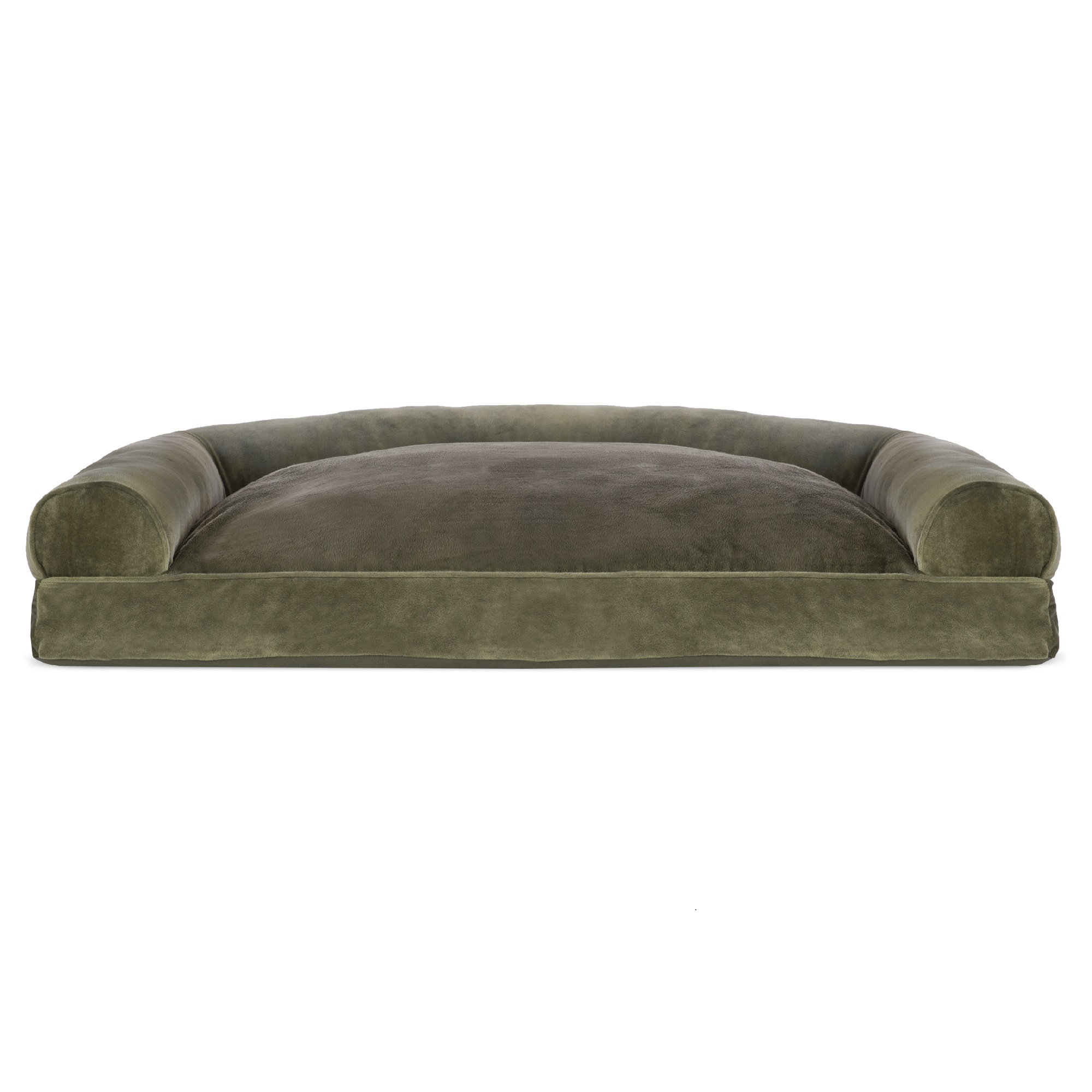 Faux Fur & Velvet Pillow Sofa Pet Bed, Dark Sage, Jumbo (40" W x 32" D x 8" H)