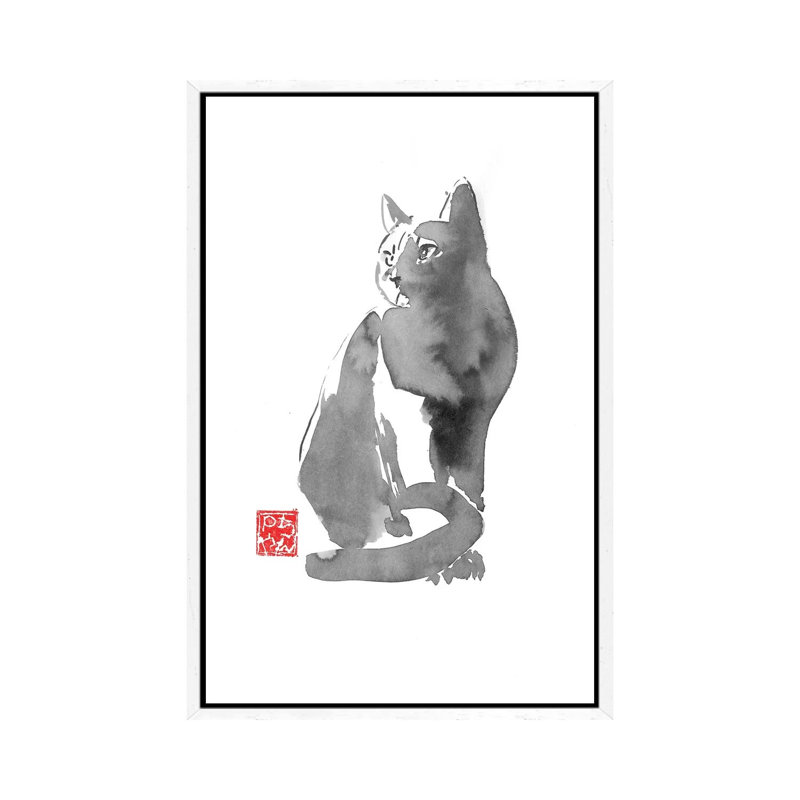 Grey Cat 1 Piece Painting on Canvas, 101.6 cm H x 66.04 cm W, White Framed