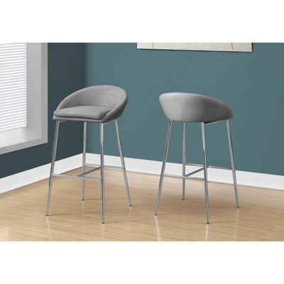 2Pcs Bar Stool , Height, Grey Textured Fabric, Metal Base, Practical Use