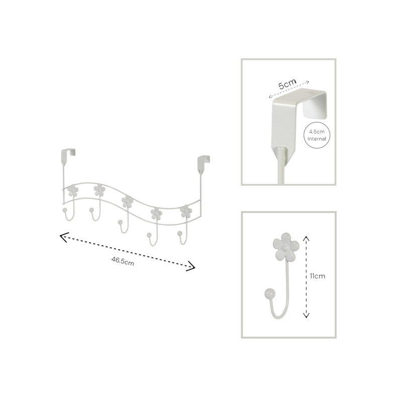 Flowers Over Door Storage Hooks, White