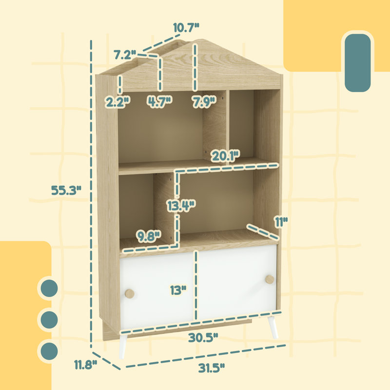 Bibliothèque pour enfants et rangement pour jouets Qaba, étagère à jouets pour 4 casiers, bibliothèque Montessori avec tablettes supérieures pour salle de jeux, chambre d'enfant, salon, jardin d'enfants, blanc