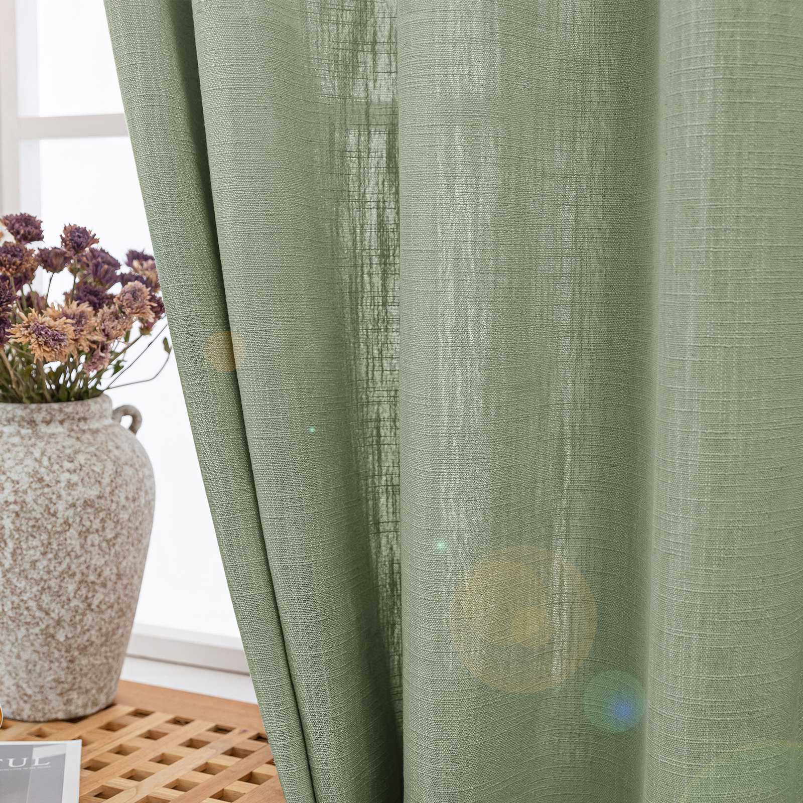 Kambi Semi-Sheer Linen Blend Curtain Set, Lagoon, 52" W x 108" L