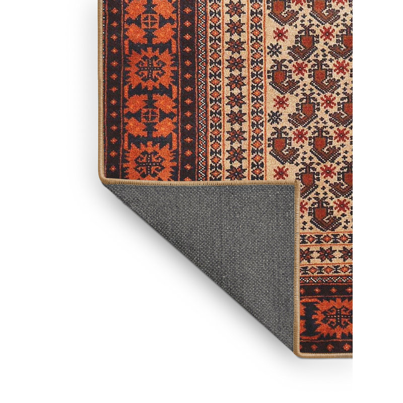 Tapis traditionnel brun / rouge Alandra, Rectangle 7 pi x 9 pi