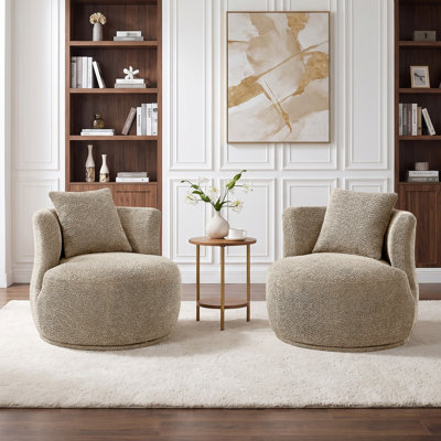 Fauteuil demi-tonneau pivotant de 31,89 po, fauteuil d'appoint rembourré à 360 ° avec coussin pour chambre et appartement (ensemble de 2)