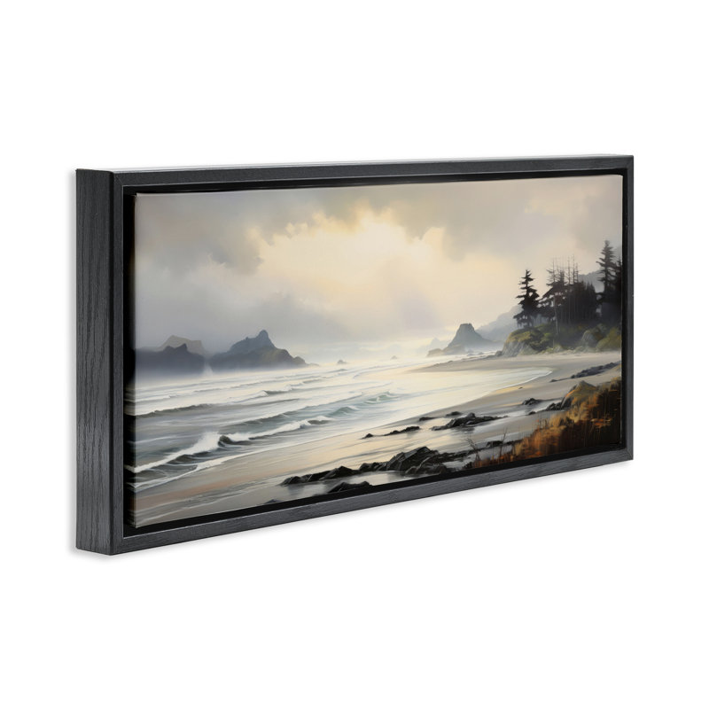 "Coastal Shore Inlet", art mural encadré flottant par Petal Prints Design, Cadre flottant noir de jais, H 11 po x l 25 po