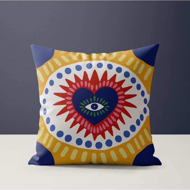Coussin Hana, Carré 16 po, Navy Blue/Yellow/Red/Green