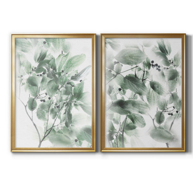 Irene Weisz - ensemble de 2 reproductions sur papier, Pas de tapis, H 18,5 po x l 49 po x P 1,5 po, Toile encadrée dorée