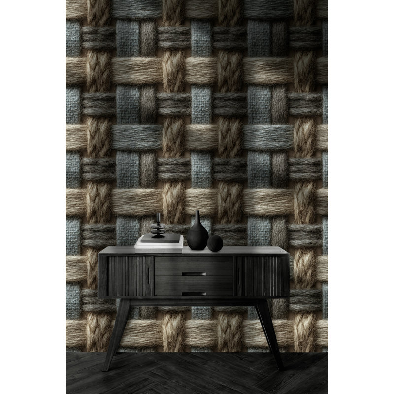 Papier peint tissé géométrique amovible beige, Non tissé, non collé