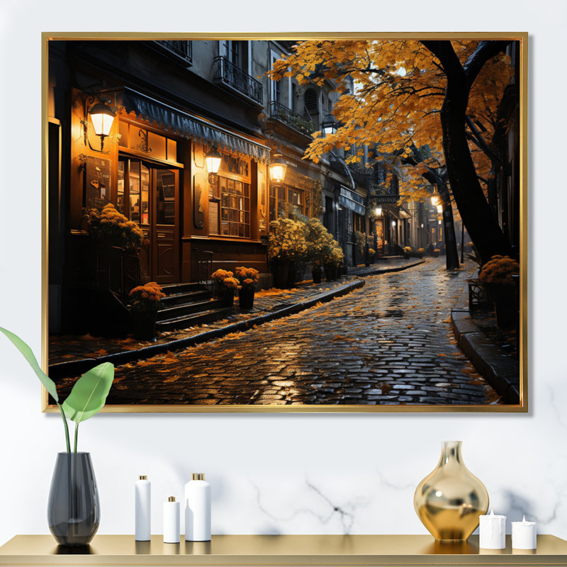 France Charming Montmartre - France Canvas Prints, 12" H x 20" W, Cadre flottant doré
