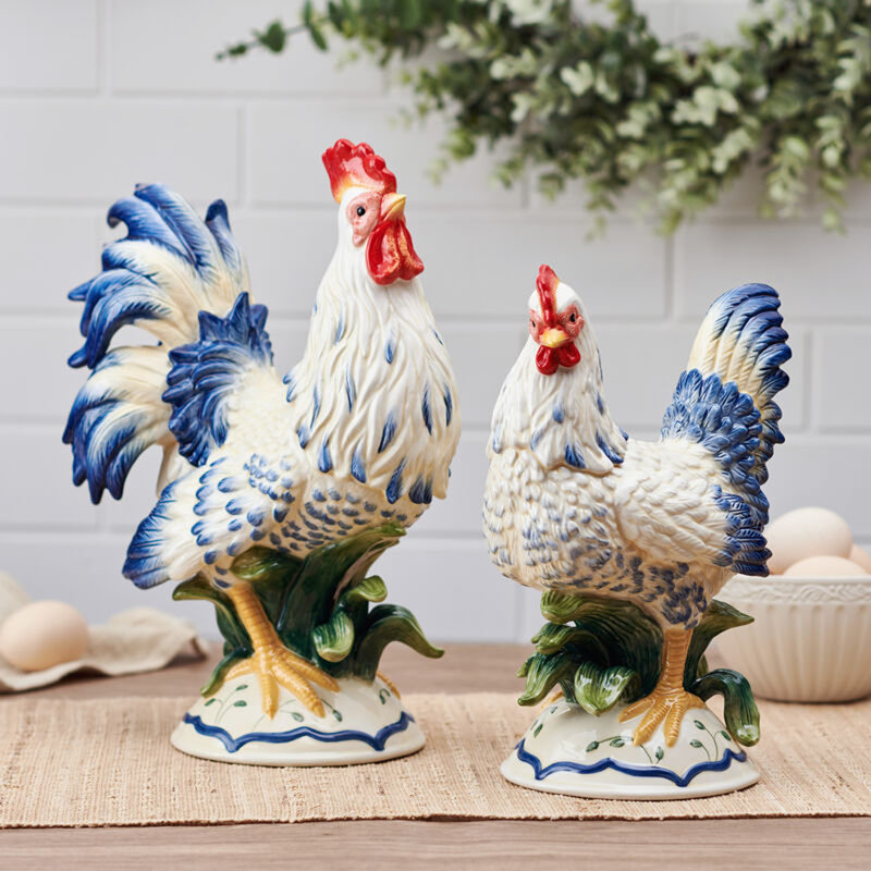 Fitz and Floyd Fitz And Floyd Sicily Blue Rooster And Hen Figurine