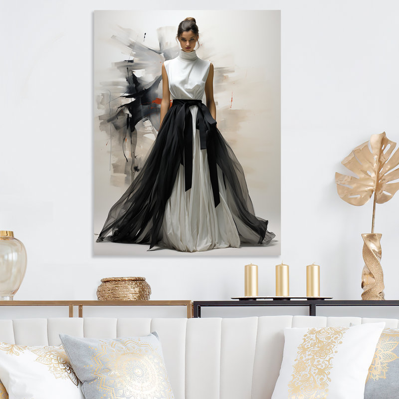 Minimaliste noir et blanc chic, robe IV - art mural en métal Dior, H 20 po x l 12 po x P 1 po