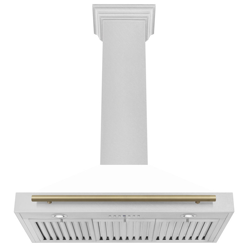 36" 400 CFM Ducted Wall Mount Range Hood, White Matte/Champagne Bronze