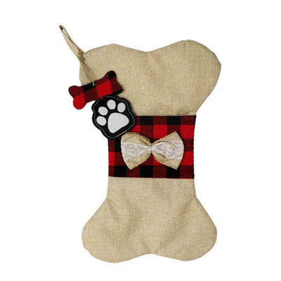 Christmas Stocking Dog Paw Plaid Gift Bag Stocking Candy Bags