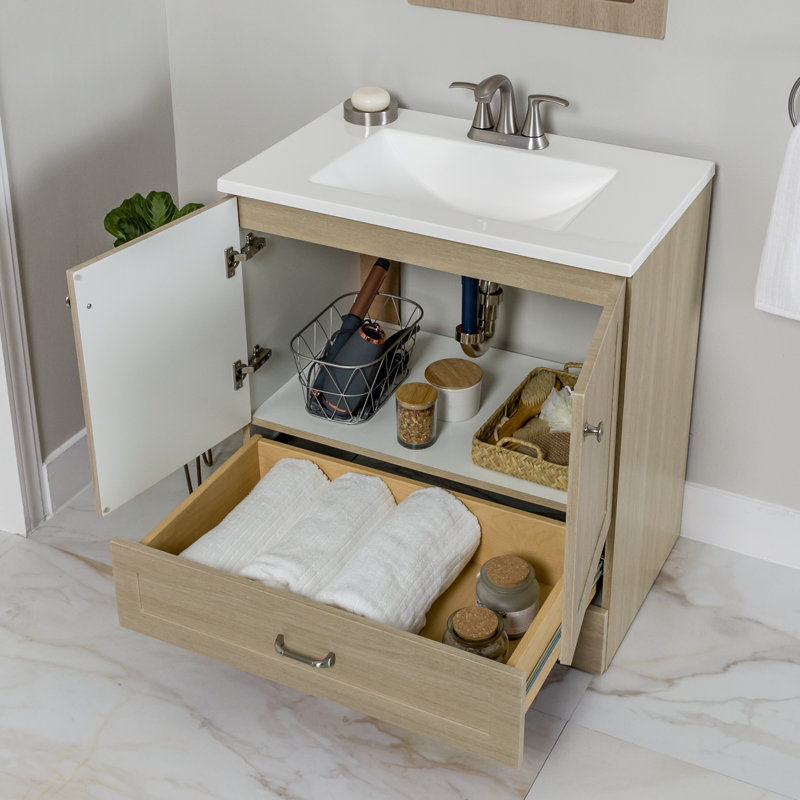 Ensemble de meuble-lavabo sur pied simple 30,5 avec plateau Emlyn, Brun