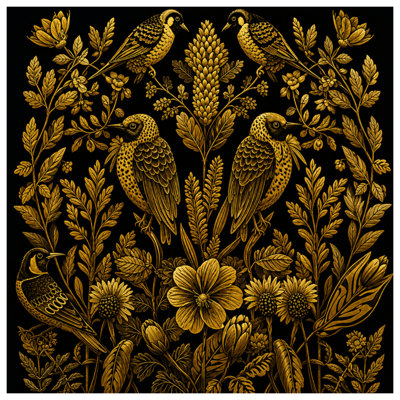 Golden Birds Botanical Wall Tapestry - Birds Wall Decor