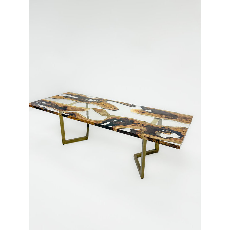 Table de salle à manger antique en bois époxy transparent