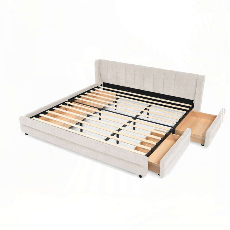 Upholstered Bed Frame with Thick Fabric, comfortable upholstered bed frame, Chenille fabric, with headboard and solid bed frame. With drawer for storage