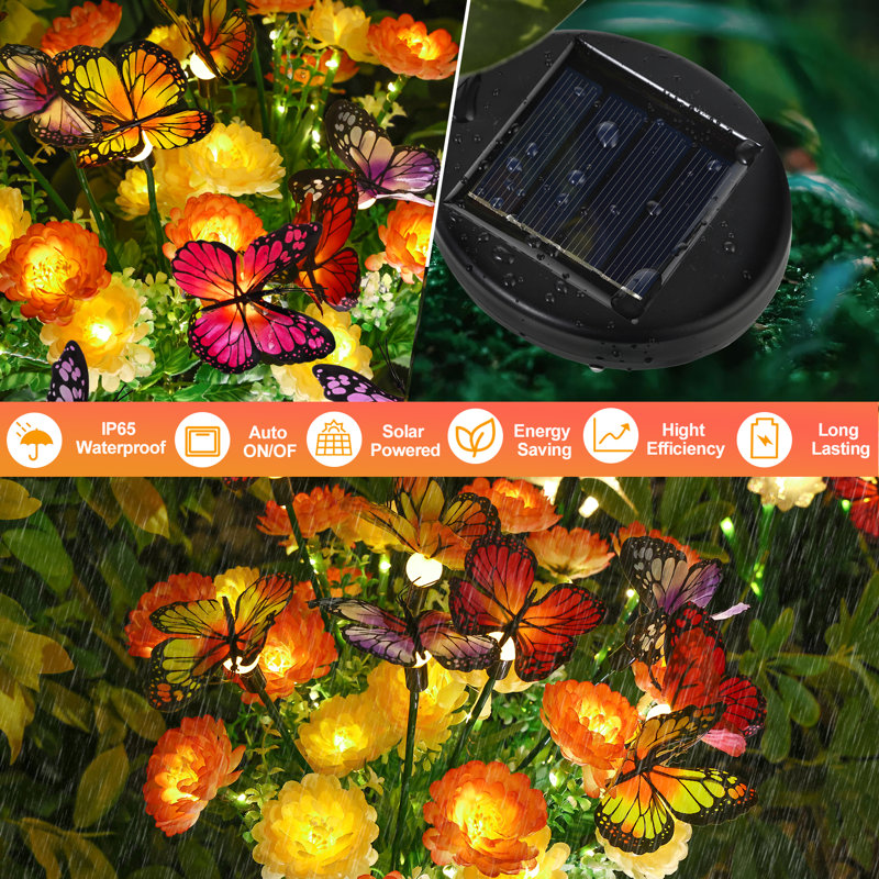 Éclairage solaire de jardin Hoxsie, dernières lumières de fleurs et de papillons qui se balancent, cadeau pour la fête des Mères (ensemble de 2)