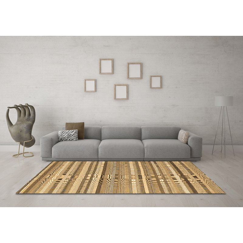 Tapis brun contemporain lavable à la machine 2282, Carré 4 pi