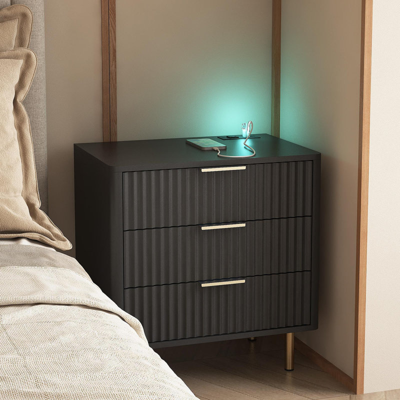 Table de chevet avec station de charge, table de chevet intelligente avec veilleuse, table de chevet moderne avec armoire de rangement pour chambre à coucher