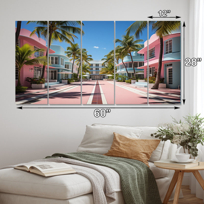 États-Unis Miami Resort Vibes - Décoration murale paysages urbains - 5 panneaux égaux