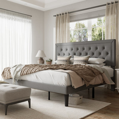Hegg Linen Tufted Upholstered Platform Bed with Wood Slats Headboard Included