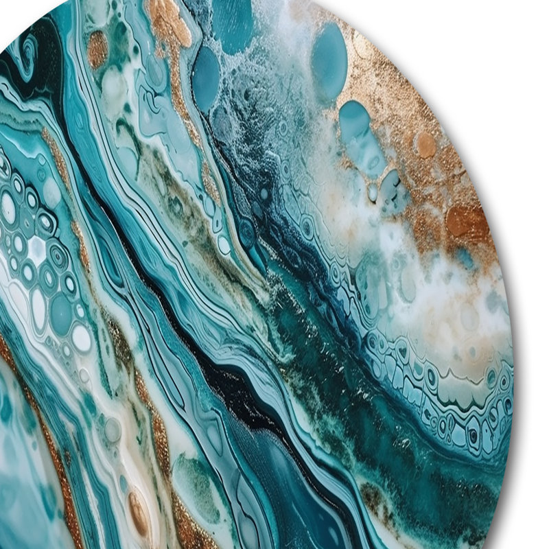 Blue Gold Half Circle Marble Abstract IV Abstract Wall Decor on Metal, 36" H x 36" W x 1" D