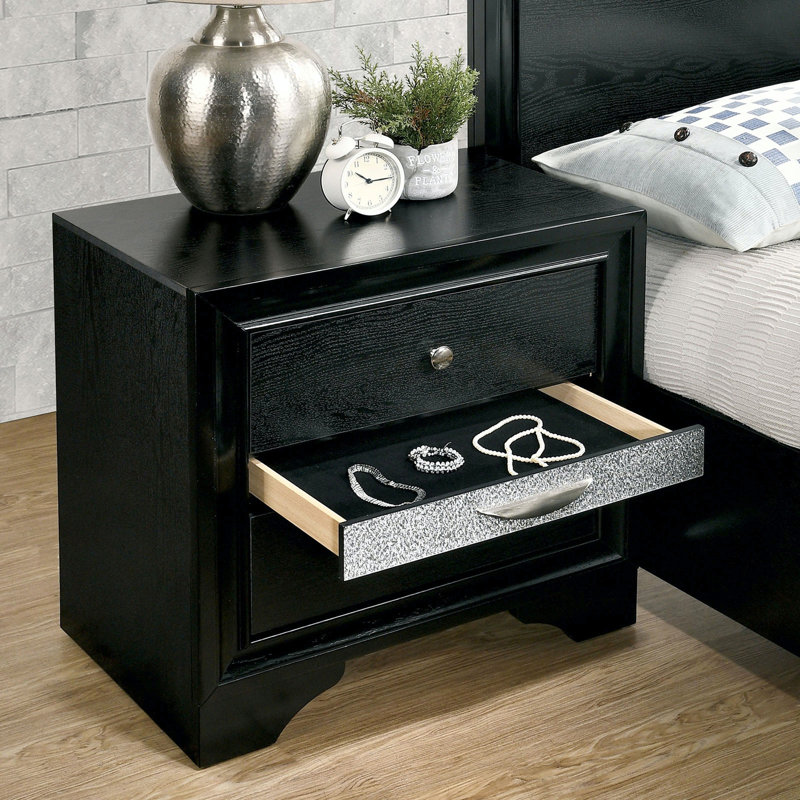 Table de chevet moderne noire avec 3 tiroirs et pour la chambre à coucher Grace 3, accessoire