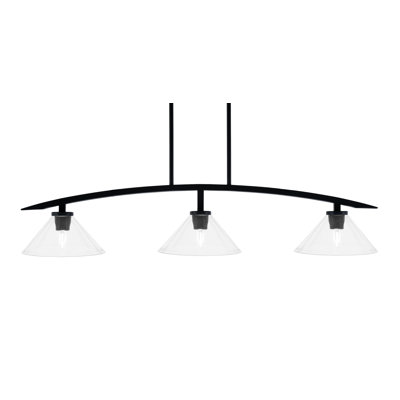 Luminaire pour îlot de cuisine 3 lumières kurve au fini noir mat avec verre à bulles transparent de 10 po