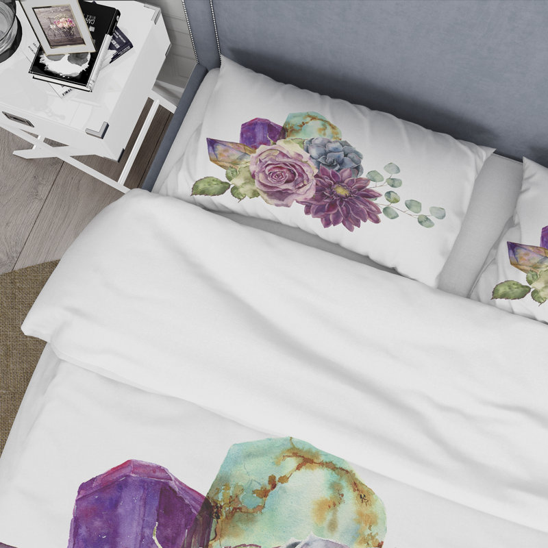 Bouquet de fleurs avec plantes grasses Eucalyptus - Ensemble de housse de couette traditionnel - Microfibre de polyester