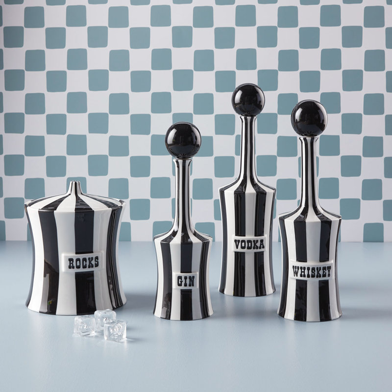 Black and White Ceramic Whiskey Decanter with Ball Stopper