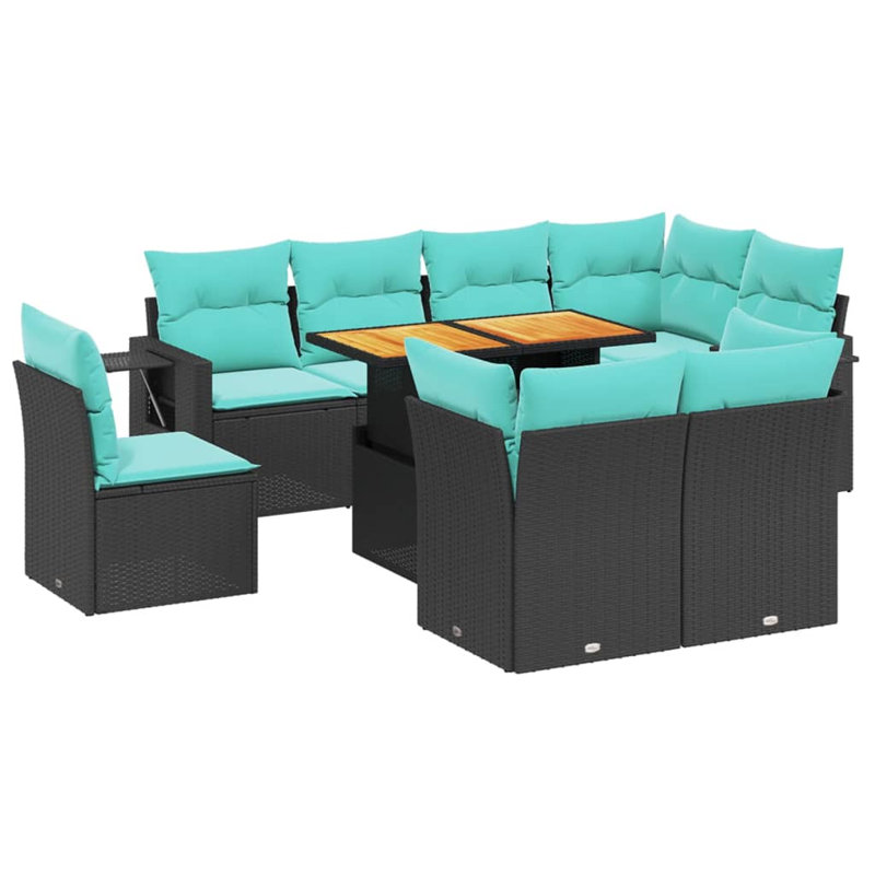  Ensemble de canapé de patio 9 pièces avec coussins en rotin de polyester