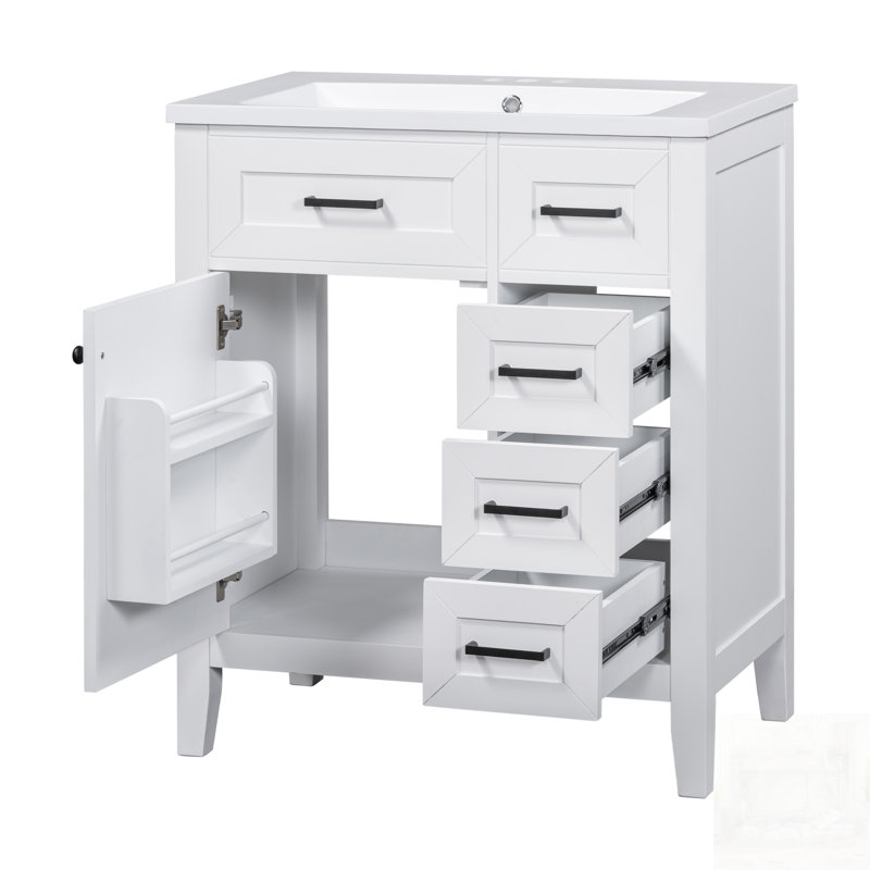 Meuble-lavabo de salle de bain avec lavabo, armoire, tiroirs et structure en bois massif pour un rangement durable et élégant