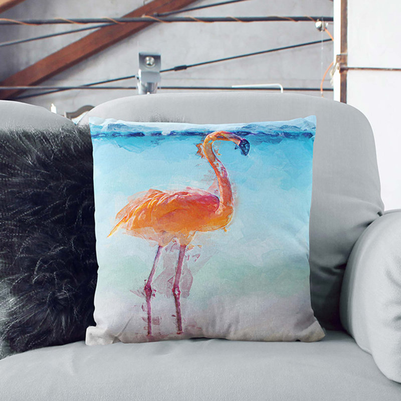 Lone Flamingo Cushion with Filling, Stone, 40cm H x 40cm W x 15cm D