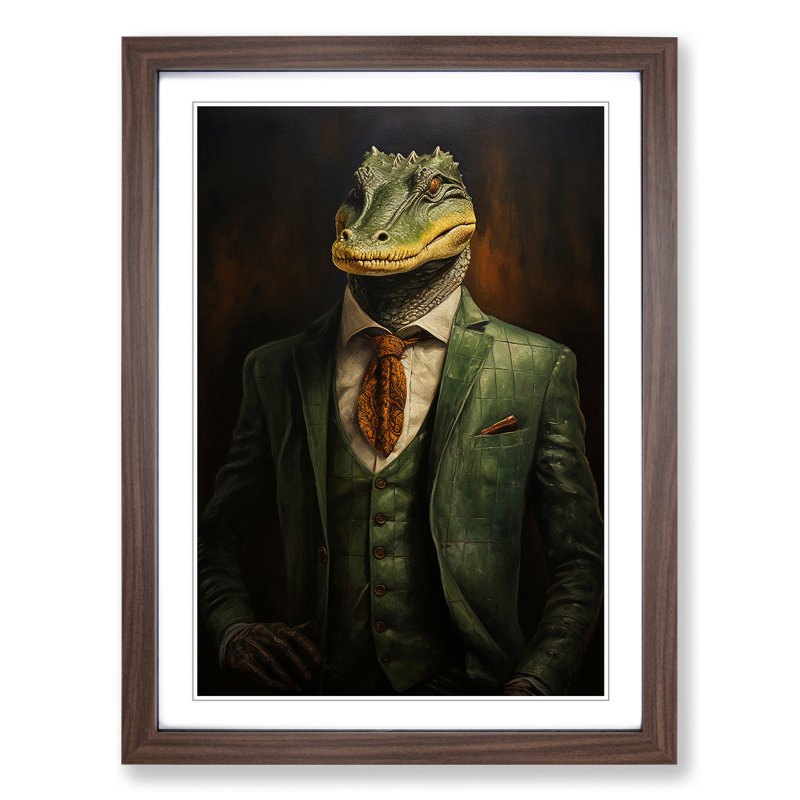 Alligator in a Suit Painting No.3 - Framed Print, Walnut Framed, 34cm H x 25cm W x 2cm D