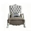 Fauteuil d'appoint sculpté en tissu et cuir mélangés, fini blanc cassé, 122 cm