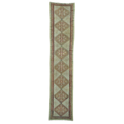 Tapis de couloir oriental vert en laine noué à la main 3 pi 1 po x 14 pi 3 po - B23CB898C6F14AC7B12E0ED4FD7BFCC9