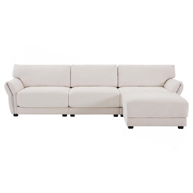 110" Modular Sectional Sofa, L-Shape with Extra-Wide Seat Cushion, USB and Type-C Charger, Petal Armrest Design, High Density Foam, Free Movement Ottoman, Wood Frame, Chenille, 4 Seat