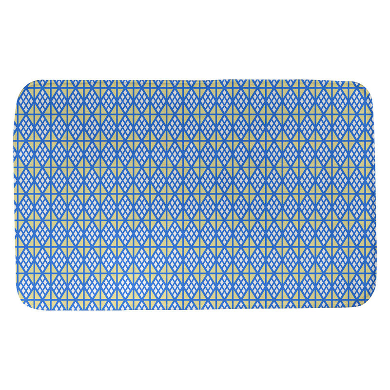 Tapis pour salle de bain diamants Leffel, l 17 po x L 24 po, Bleu / Jaune