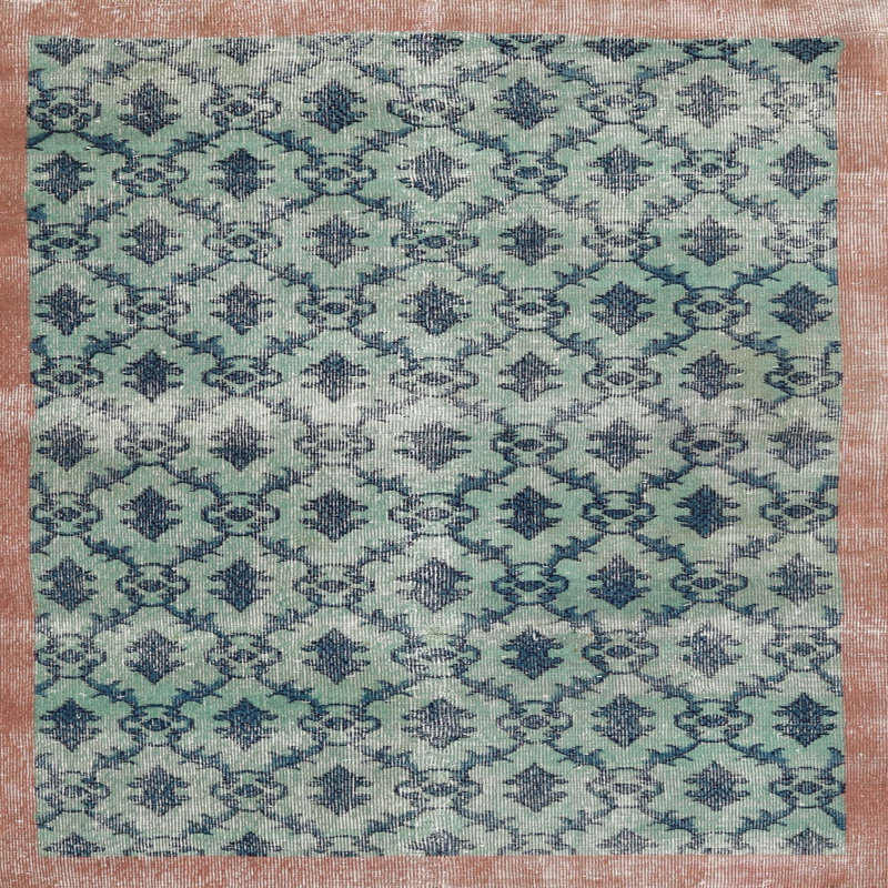 Tapis géométrique vert / orange, Carré 7 pi