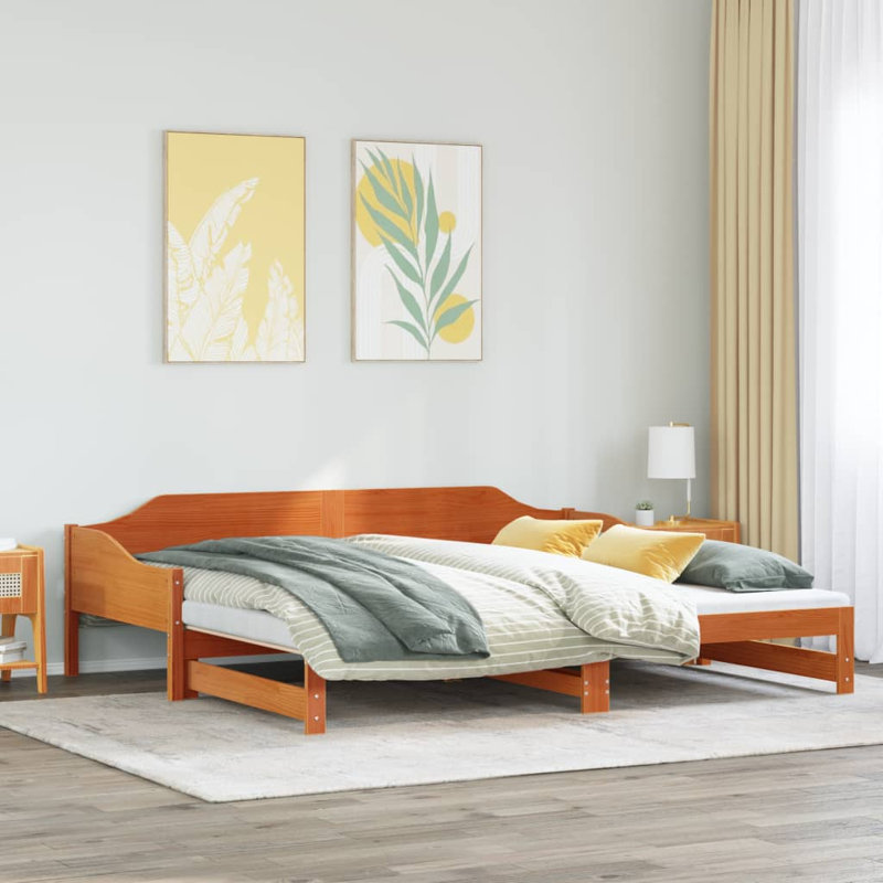 Capirano Solid Wood with Trundle, Wax Brown, European Single (90 x 200cm)