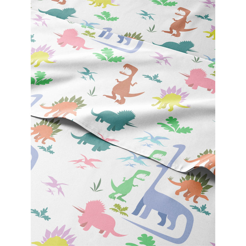 Queen Size Blue Dinosaur Print Microfiber Sheet Set