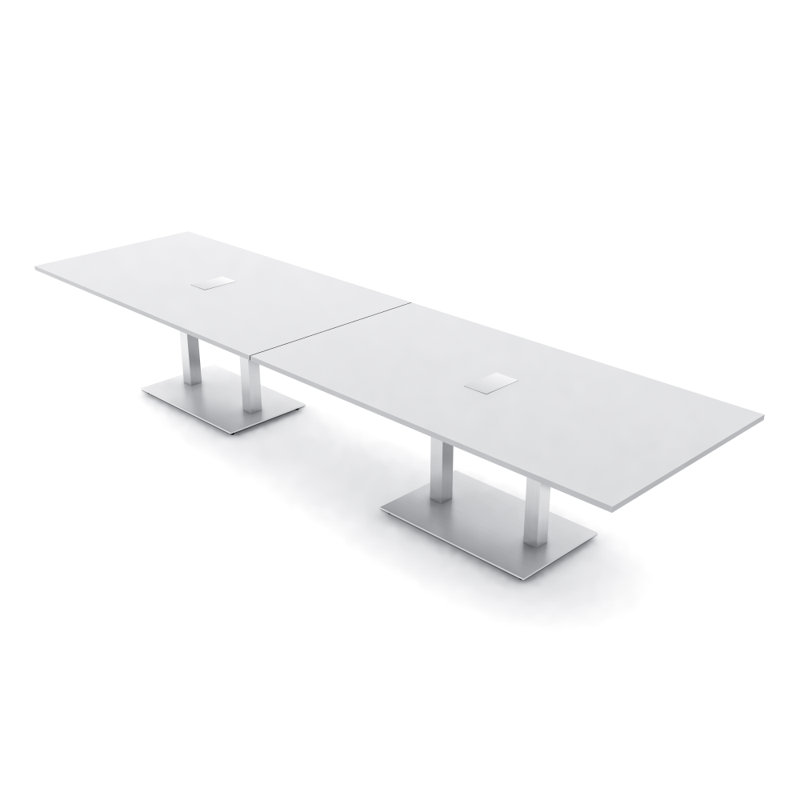 Table de conférence rectangulaire avec base en métal double | Unité électrique, Argent argent, L 168 po x l 48 po