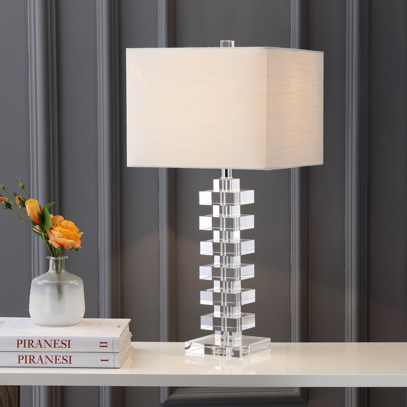 28" Clear Crystal Table Lamp with White Drum Shade