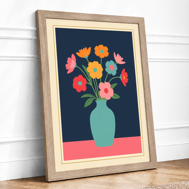 Blooms in Turquoise Modern - Framed Print, A3 - 42.0 x 29.7 cm, Oak