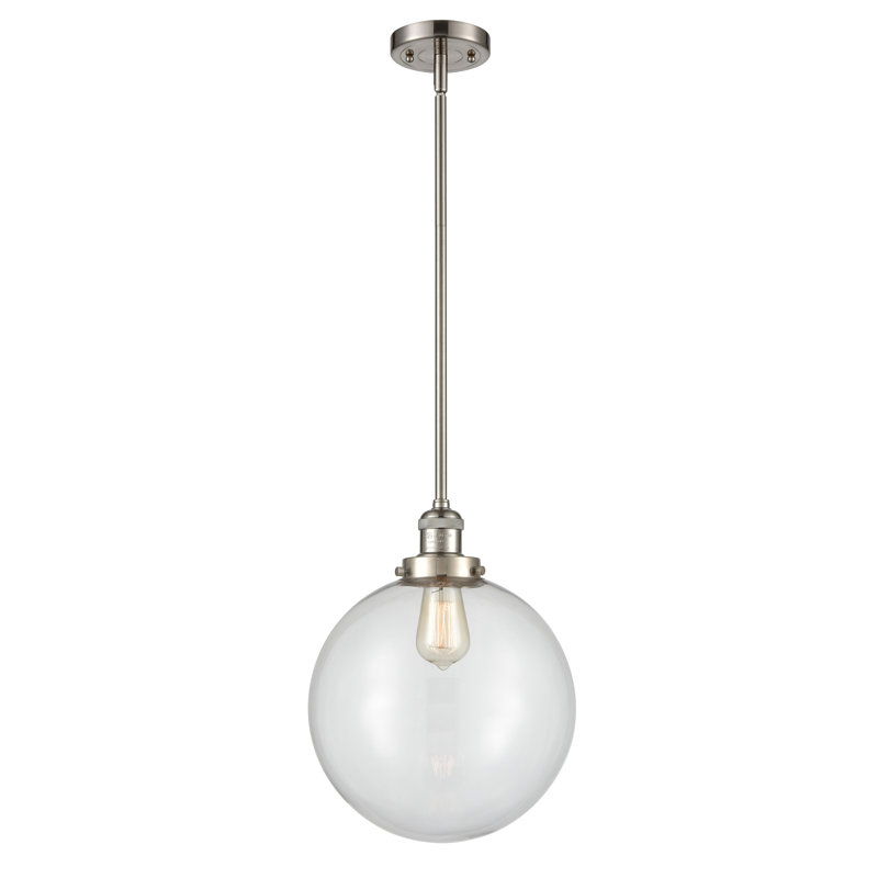 Luminaire suspendu sphère simple à 1 lumière Clermont, Transparent, DEL, Nickel satiné brossé