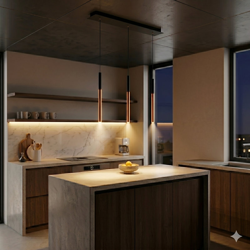 Baileyton 3 - Light Kitchen Island Pendant, Black Top and Brushed Copper