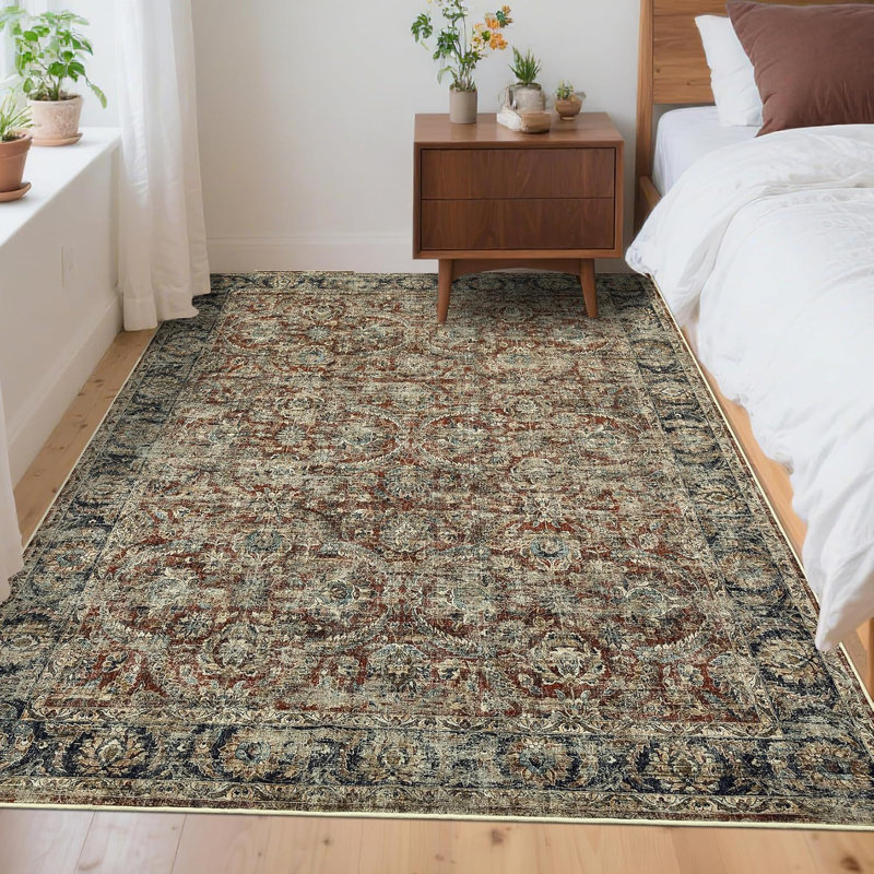 2x6 Washable Runner Rug – Vintage Distressed Design, Non-Slip, Soft Bath Mat for Kitchen, Entryway, Laundry