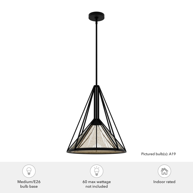 Large Black Iron Pendant with Mercury Glass Shade